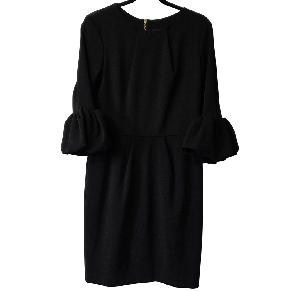 Betsy &‎ Adam Black Sheath Dress Bell Sleeve Exposed Zipper Size 12